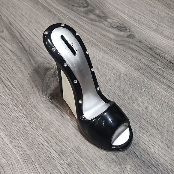 LG Blk/Wht/Slvr Ladies High Heel Bank Cell Phone Holder - Picture 1 of 6